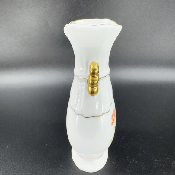 Vintage 1980s Fine Porcelain Bud Vase Set 2 With Golden Handles Flower Pattern - Picture 8 of 9
